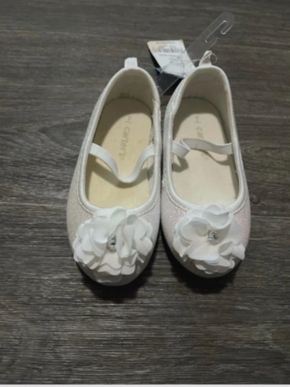 Carter's White Floral Ballet Flats with Gem Accent